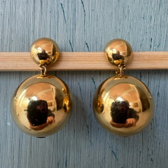Vintage Monet Gold Ball Clip-On Drop Earrings - Picture 1 of 7